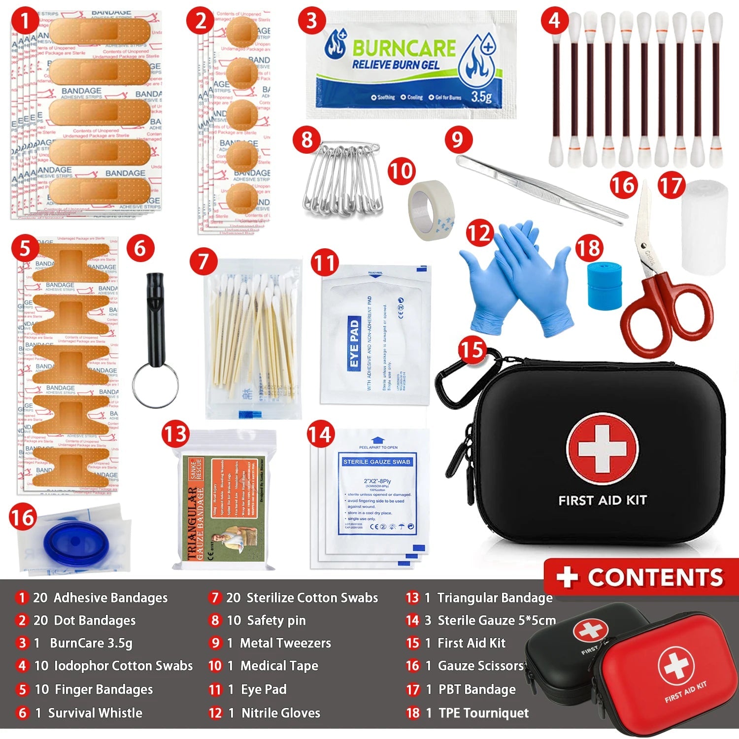 103-Piece First Aid Kit Contents – Compact Waterproof Emergency Medical Kit for Hiking, Camping & Travel - PeakPaws Co.