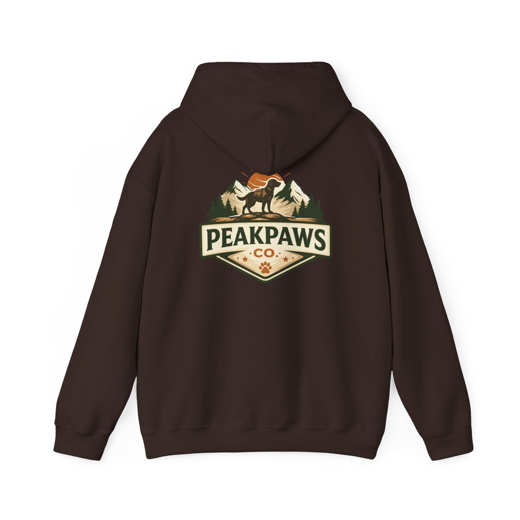 PeakPaws Co. Adventure Hoodie — Warm Outdoor Dog Lover Hooded Sweatshirt (Unisex, S-5XL, 12 Colors) Printify