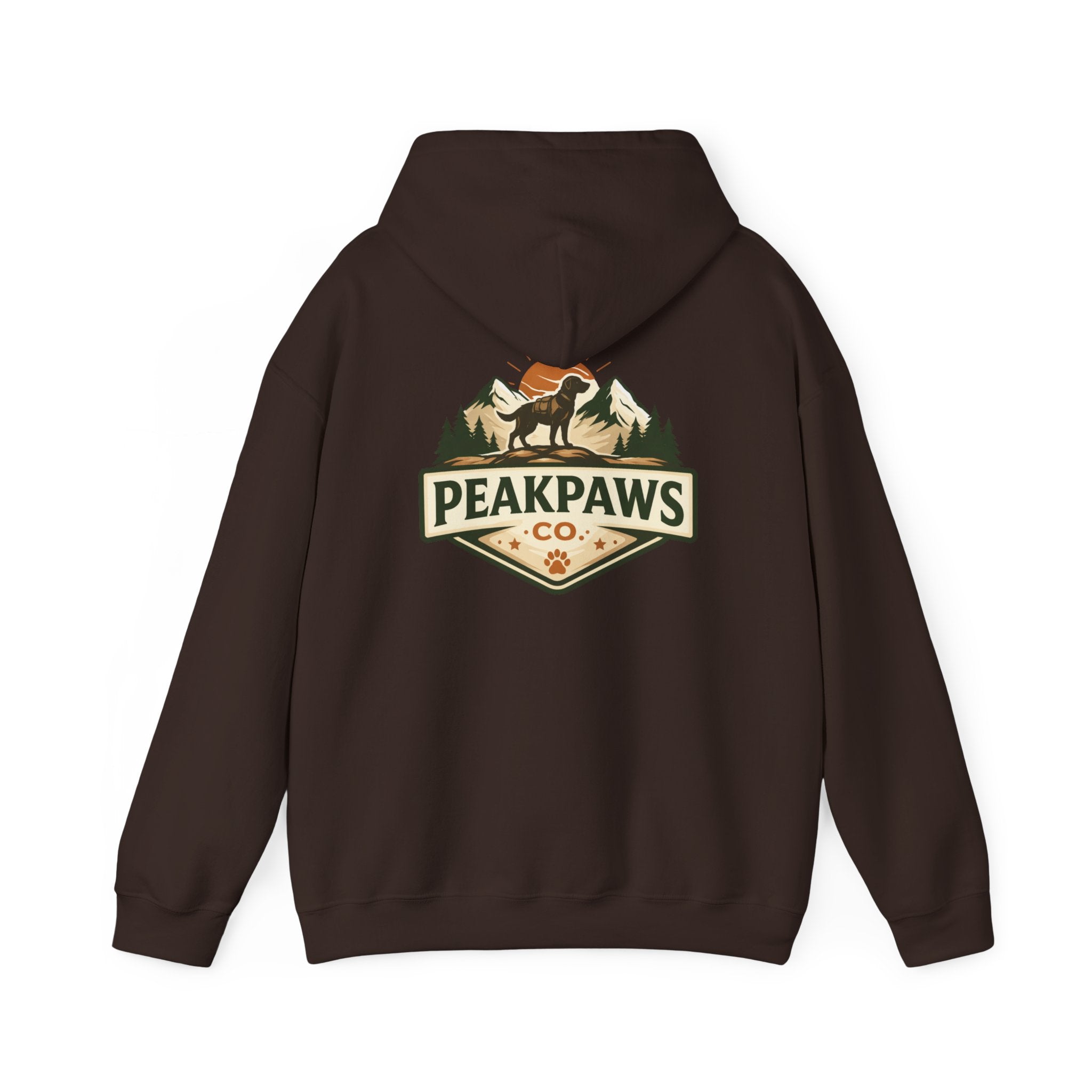 PeakPaws Co. Adventure Hoodie — Warm Outdoor Dog Lover Hooded Sweatshirt (Unisex, S-5XL, 12 Colors) Printify