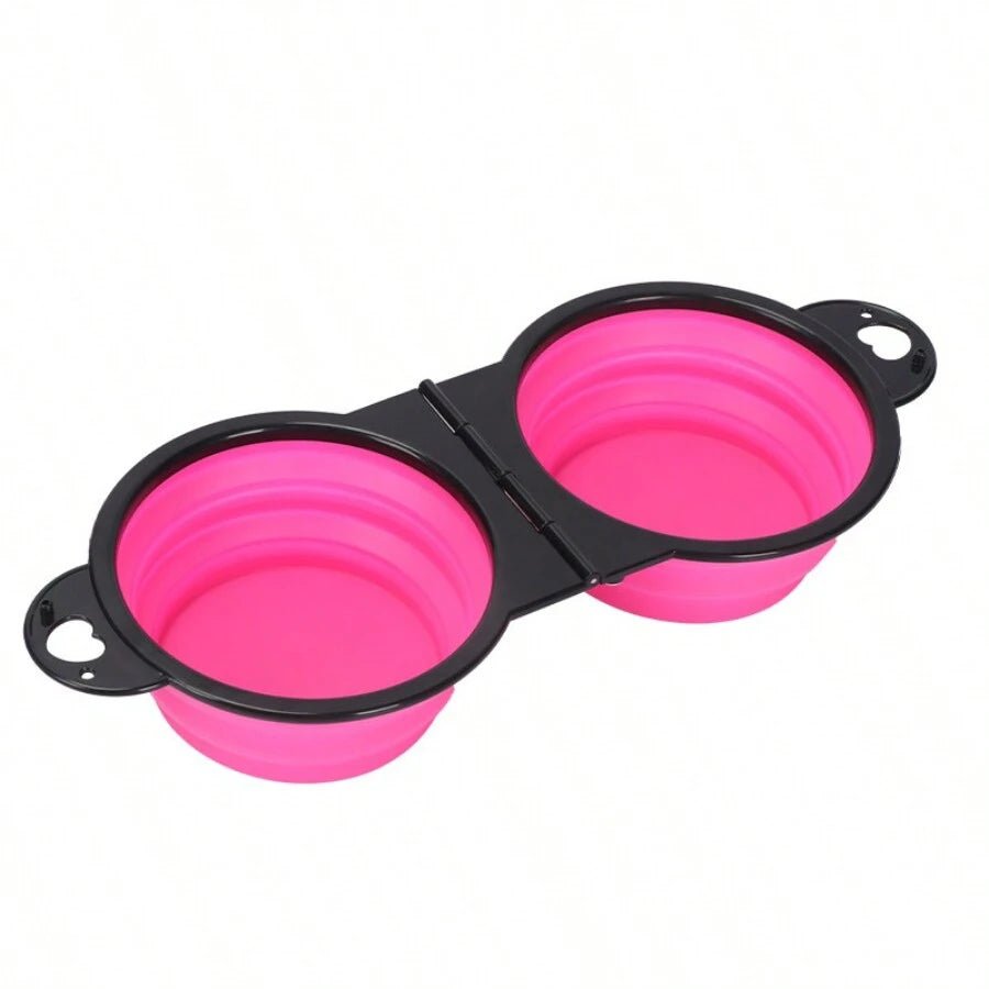 pink 2-in-1 Foldable Dual Dog Bowl – Portable Travel Food & Water Feeder with Optional Slow Feed Design - PeakPaws Co.