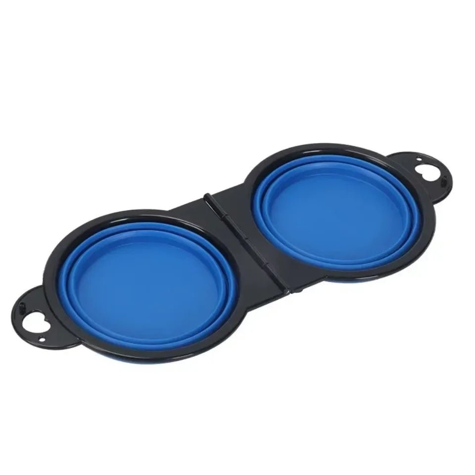 blue 2-in-1 Foldable Dual Dog Bowl – Portable Travel Food & Water Feeder with Optional Slow Feed Design - PeakPaws Co.