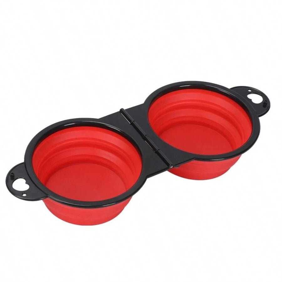 red 2-in-1 Foldable Dual Dog Bowl – Portable Travel Food & Water Feeder with Optional Slow Feed Design - PeakPaws Co.