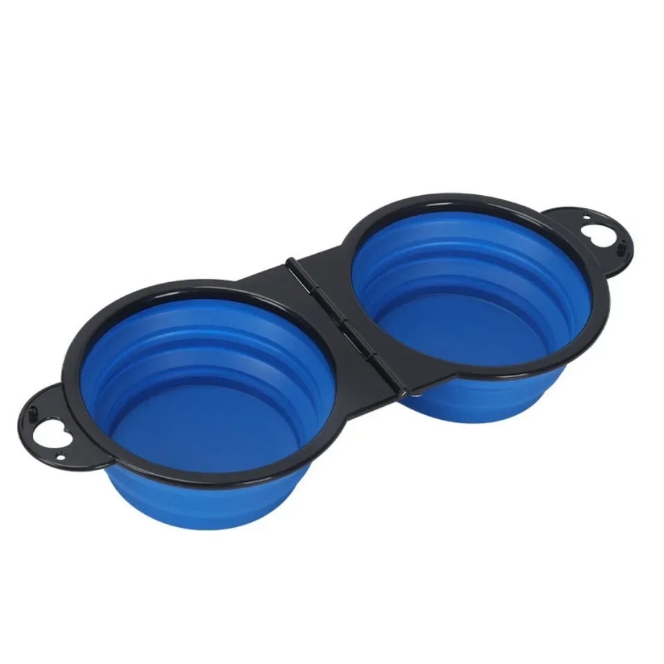 blue 2-in-1 Foldable Dual Dog Bowl – Portable Travel Food & Water Feeder with Optional Slow Feed Design - PeakPaws Co.