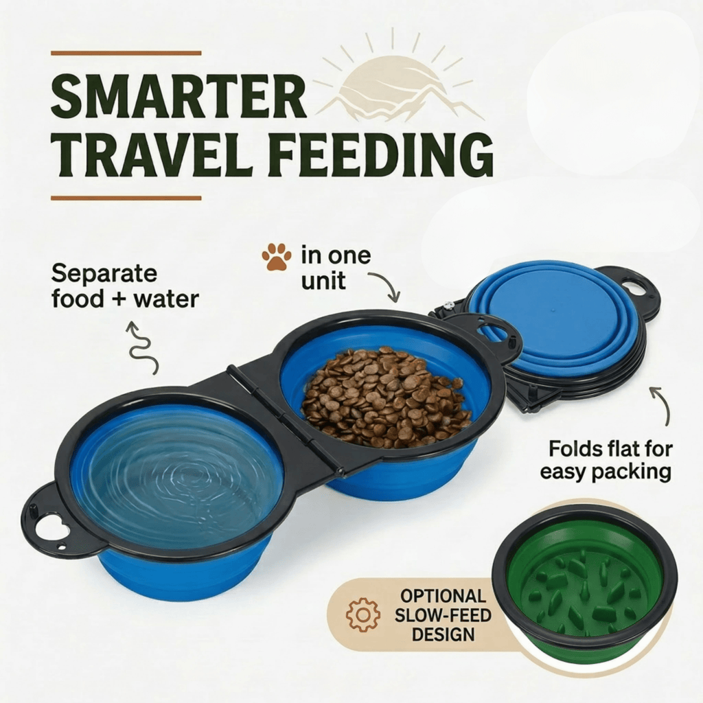 2-in-1 Foldable Dual Dog Bowl – Portable Travel Food & Water Feeder with Optional Slow Feed Design - PeakPaws Co.