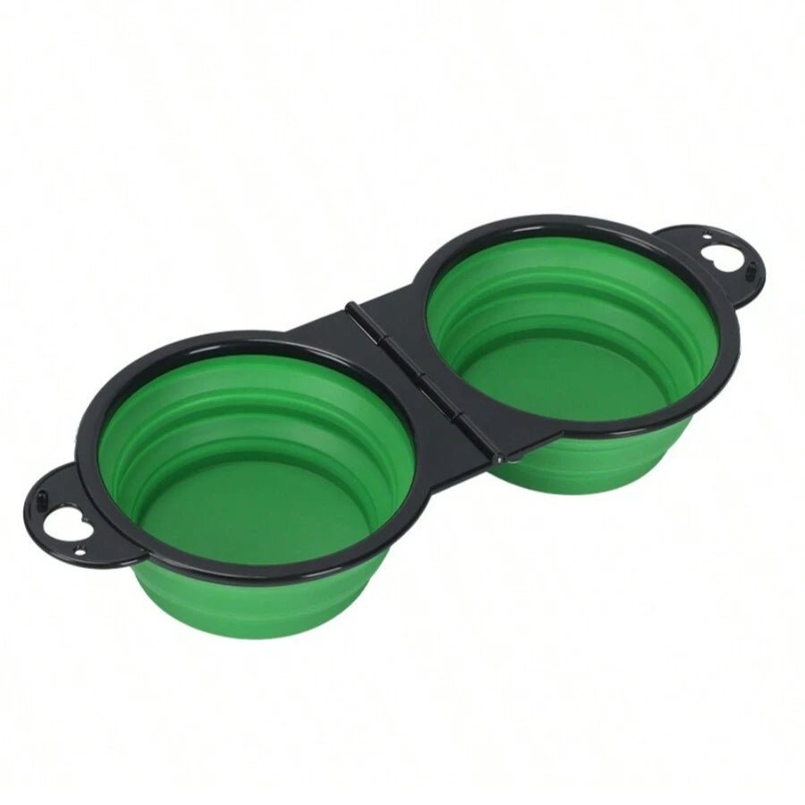 green 2-in-1 Foldable Dual Dog Bowl – Portable Travel Food & Water Feeder with Optional Slow Feed Design - PeakPaws Co.