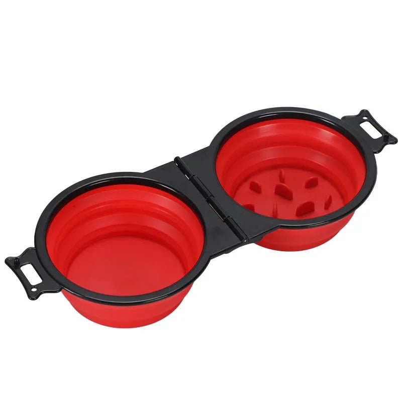 red 2-in-1 Foldable Dual Dog Bowl – Portable Travel Food & Water Feeder with Optional Slow Feed Design - PeakPaws Co.