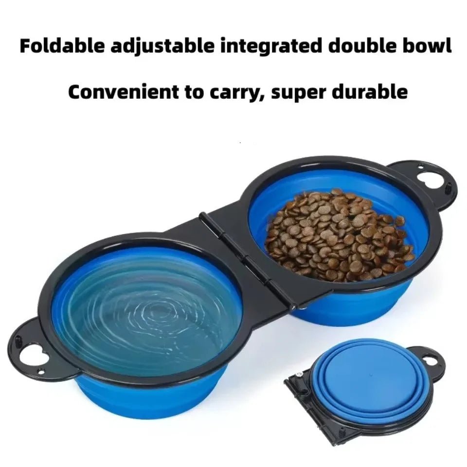 2-in-1 Foldable Dual Dog Bowl – Portable Travel Food & Water Feeder with Optional Slow Feed Design - PeakPaws Co.