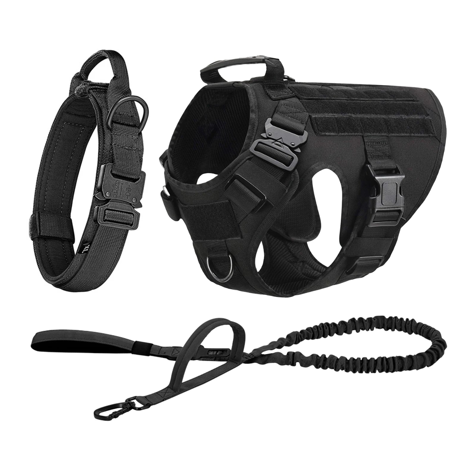 black 3-Piece Tactical Dog Adventure Set | Heavy-Duty Harness, Collar & Leash (4 Colors) - PeakPaws Co.
