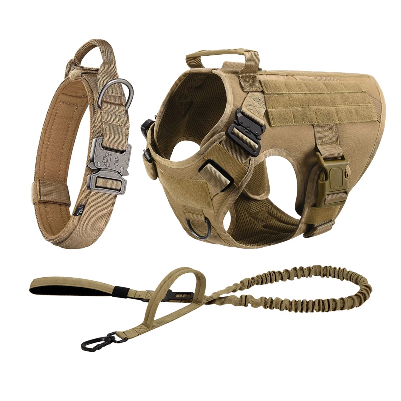 brown 3-Piece Tactical Dog Adventure Set | Heavy-Duty Harness, Collar & Leash (4 Colors) - PeakPaws Co.