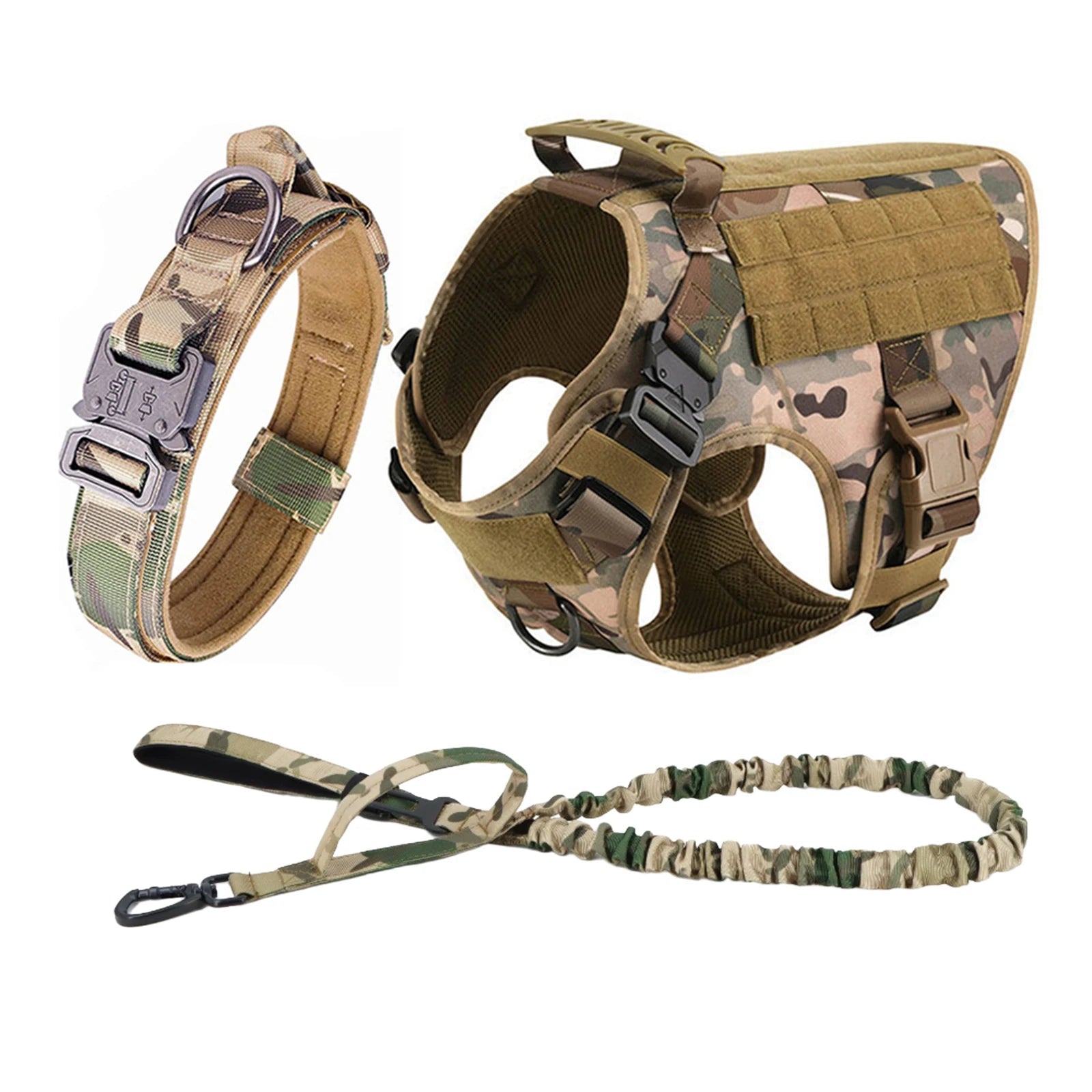 camo 3-Piece Tactical Dog Adventure Set | Heavy-Duty Harness, Collar & Leash (4 Colors) - PeakPaws Co.