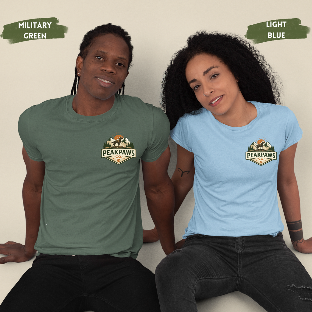 PeakPaws T-Shirt – Outdoor Hiking Graphic Tee for Dog Lovers (Unisex S–2XL, 11 Colors)