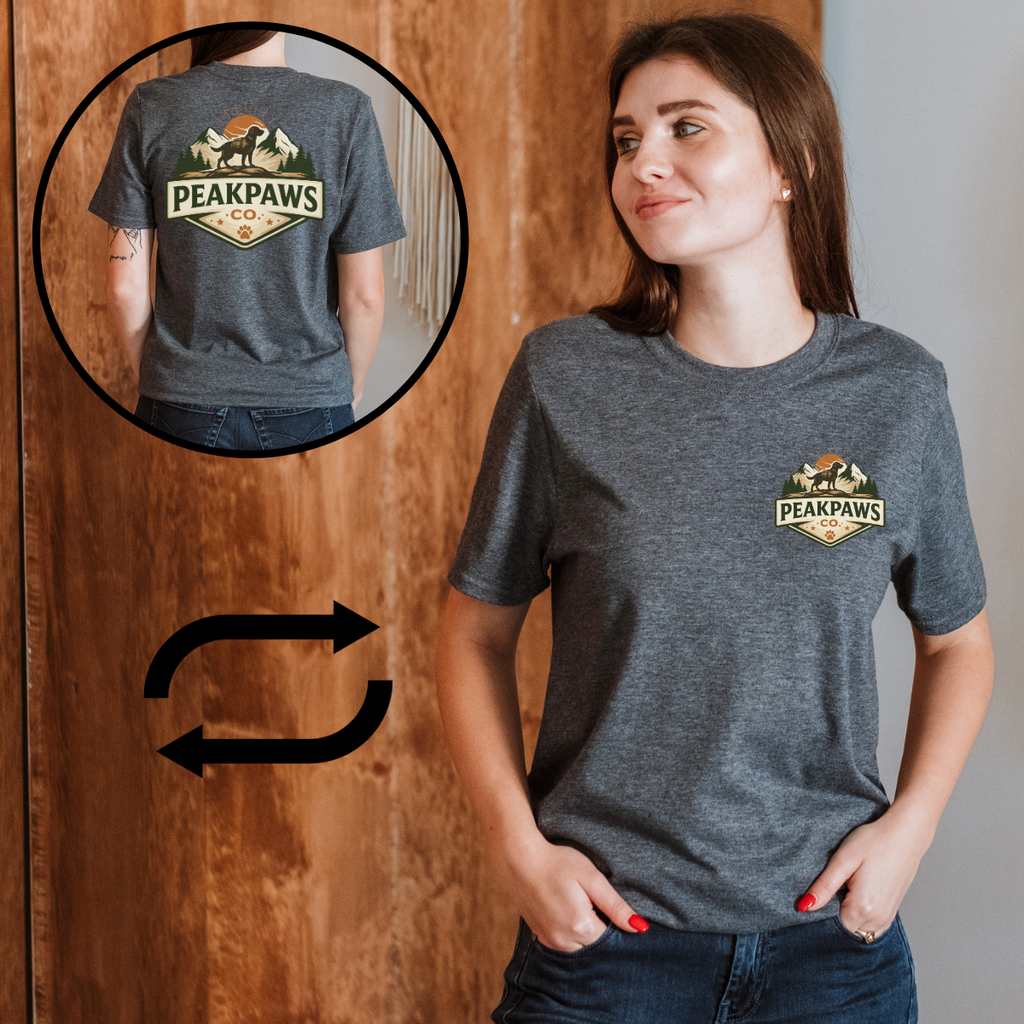 PeakPaws T-Shirt – Outdoor Hiking Graphic Tee for Dog Lovers (Unisex S–2XL, 11 Colors)