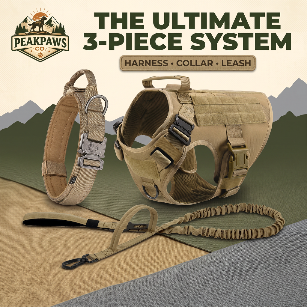 3-Piece Tactical Dog Adventure Set | Heavy-Duty Harness, Collar & Leash (4 Colors)
