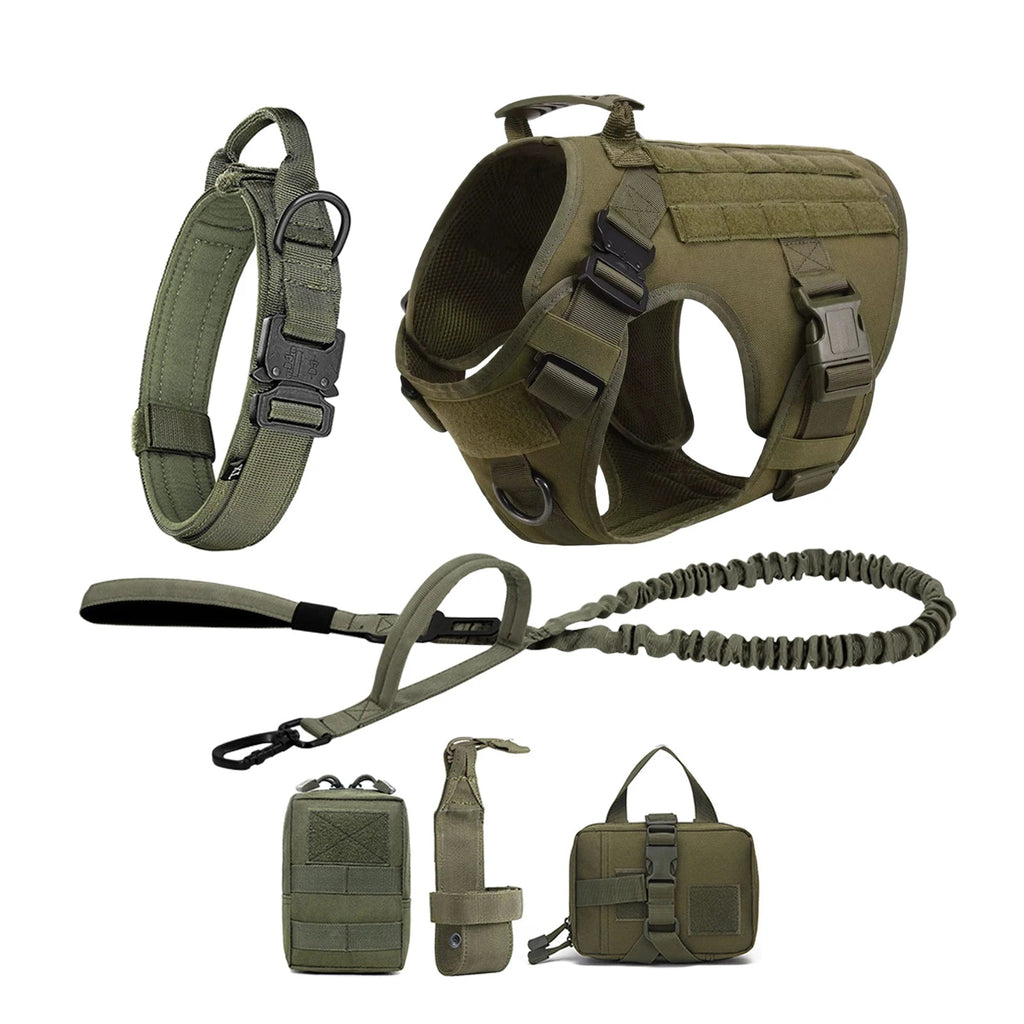 green 6-Piece Tactical Dog Adventure Kit | Harness, Collar, Leash & MOLLE Saddle Bag Set (4 Colors) - PeakPaws Co.