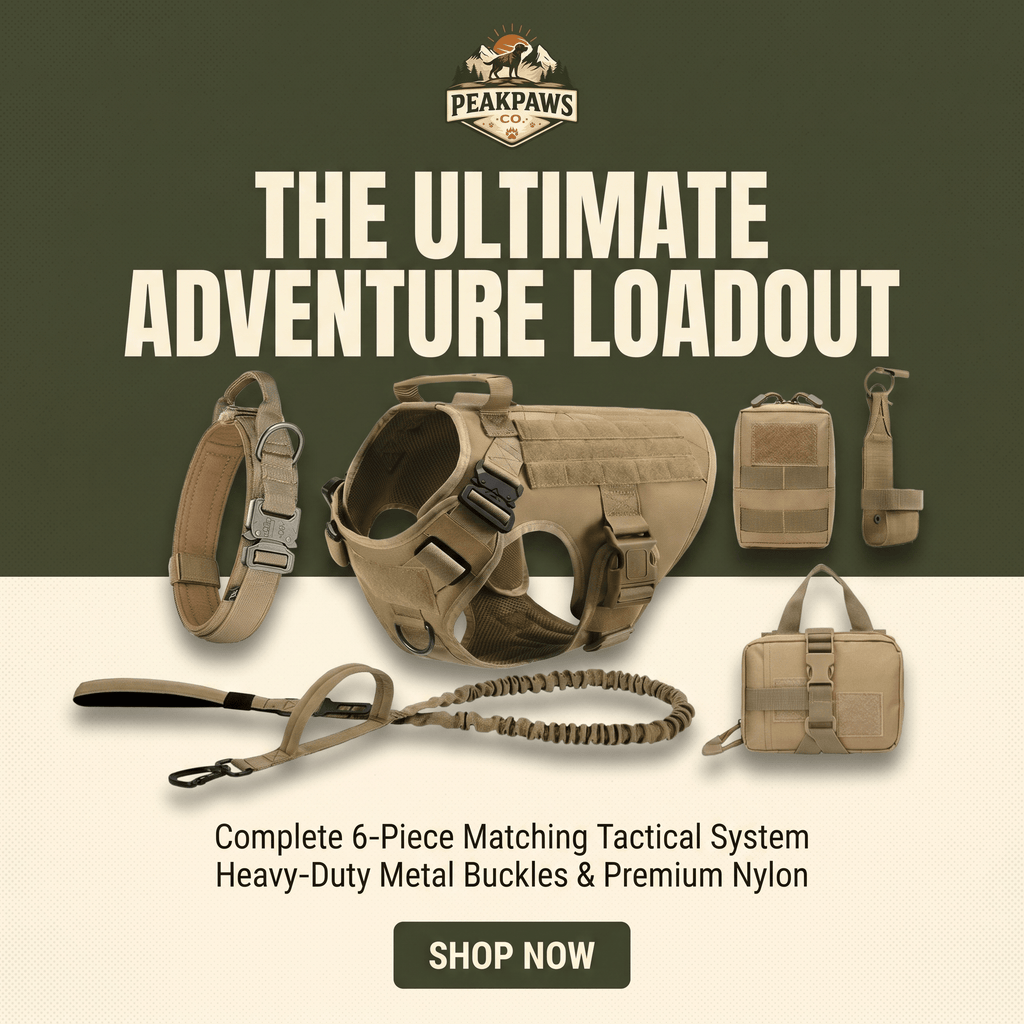 6-Piece Tactical Dog Adventure Kit | Harness, Collar, Leash & MOLLE Saddle Bag Set (4 Colors) - PeakPaws Co.