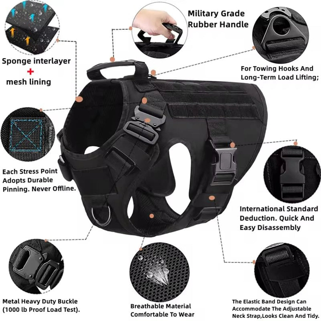 6-Piece Tactical Dog Adventure Kit | Harness, Collar, Leash & MOLLE Saddle Bag Set (4 Colors) - PeakPaws Co.