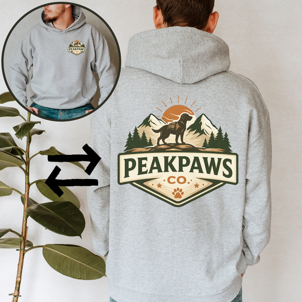 PeakPaws Co. Adventure Hoodie — Warm Outdoor Dog Lover Hooded Sweatshirt (Unisex, S-5XL, 12 Colors) Printify