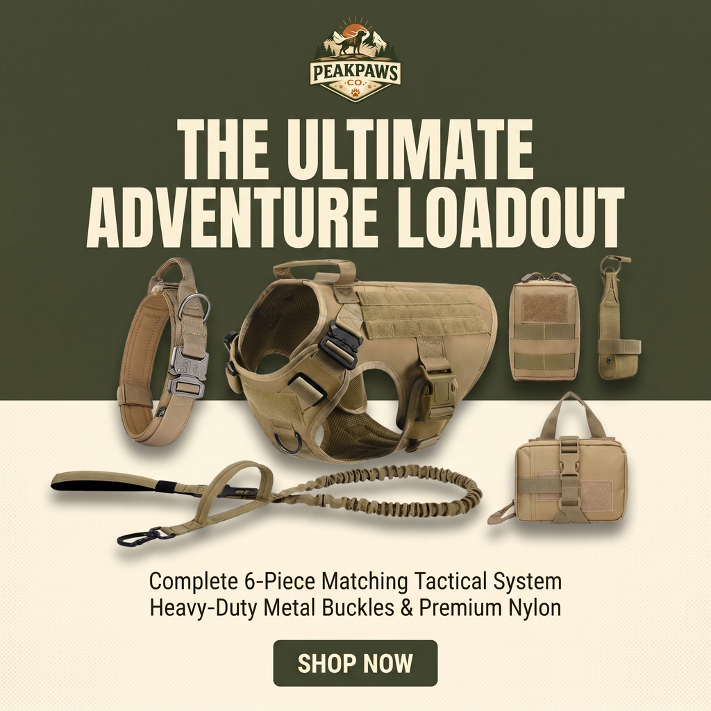 6-Piece Tactical Dog Adventure Kit | Harness, Collar, Leash & MOLLE Saddle Bag Set (4 Colors)