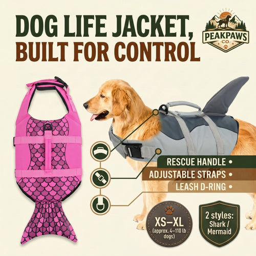 Dog Life Jacket Vest – Shark & Mermaid Pet Swim Vest for Beach, Boating & Summer Adventures (XS–XL)