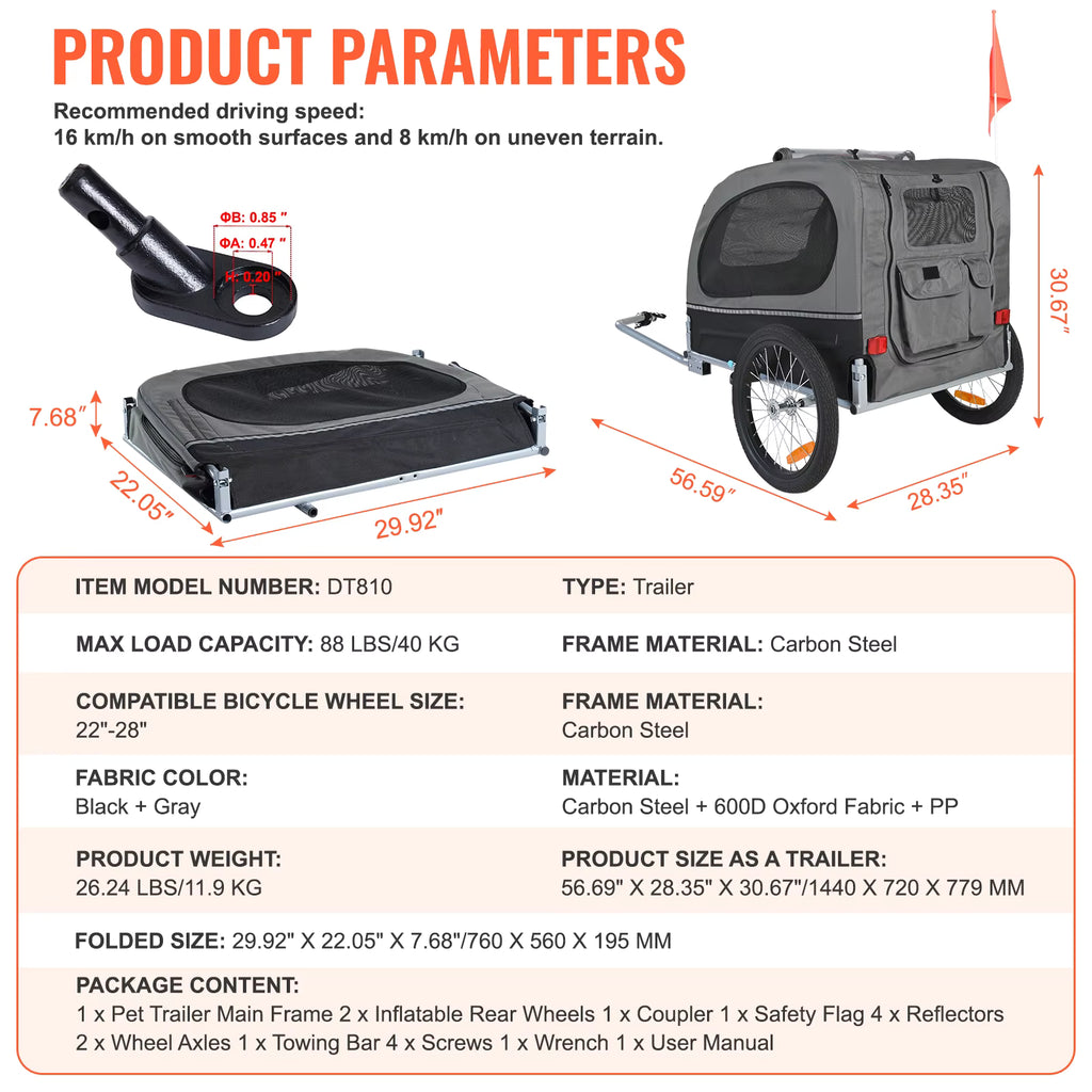Dog Bike Trailer Carrier  – Foldable Pet Bicycle Cart with Reflectors & Weatherproof Design PeakPaws Co.