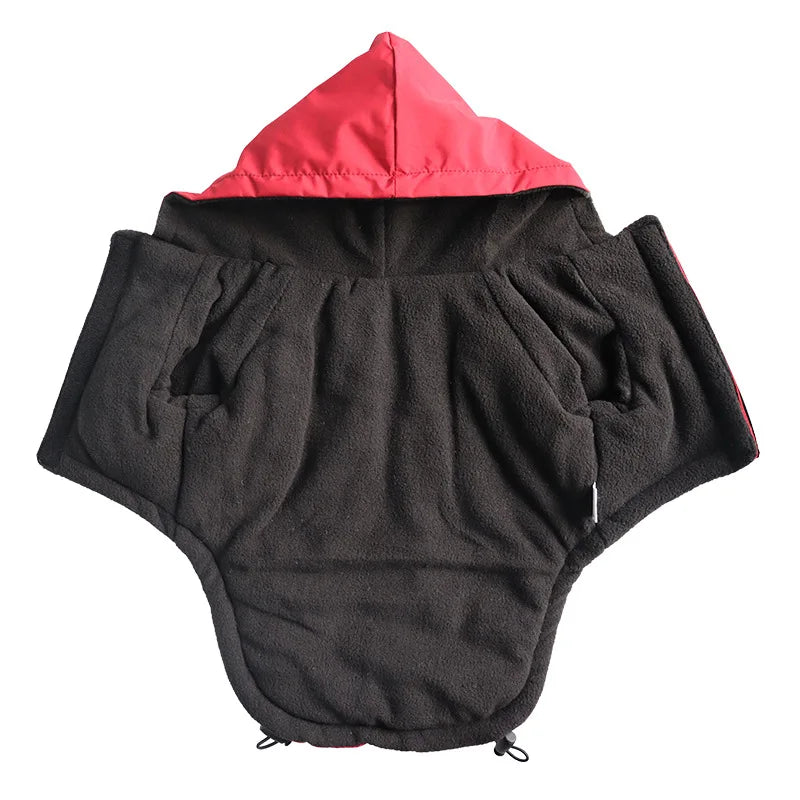Waterproof Dog Winter Coat with Hood – Fleece Lined Reflective Jacket for Dogs (Up to 55 lbs, Black/Red) PeakPaws Co.