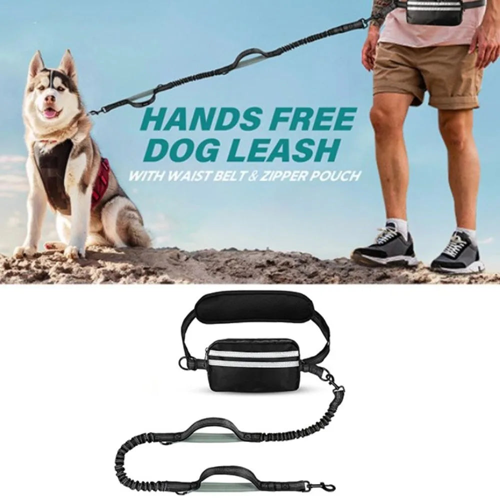 Hands-Free Dog Waist Leash with Reflective Strip & Zipper Pouch | Adjustable Belt, Dual or Single Bungee PeakPaws Co.