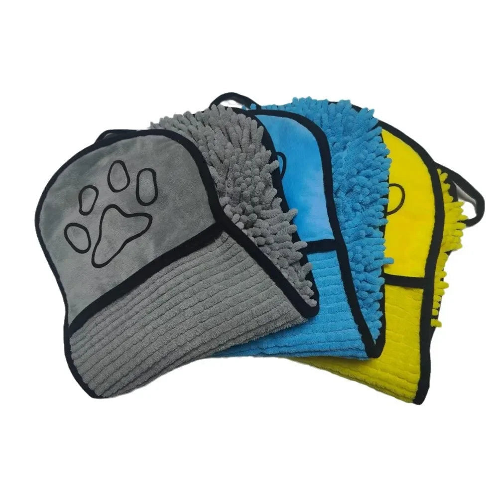 Super Absorbent Dog Towel with Hand Pockets – Quick-Dry Chenille Pet Bath Towel PeakPaws Co.