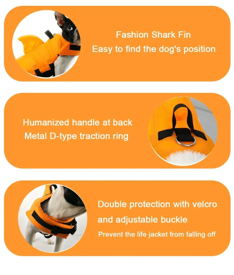 Shark Fin Dog Life Jacket – Enhanced Buoyancy Swim Vest with Rescue Handle for Beach, Boating & Water Adventures (XS–XXL)