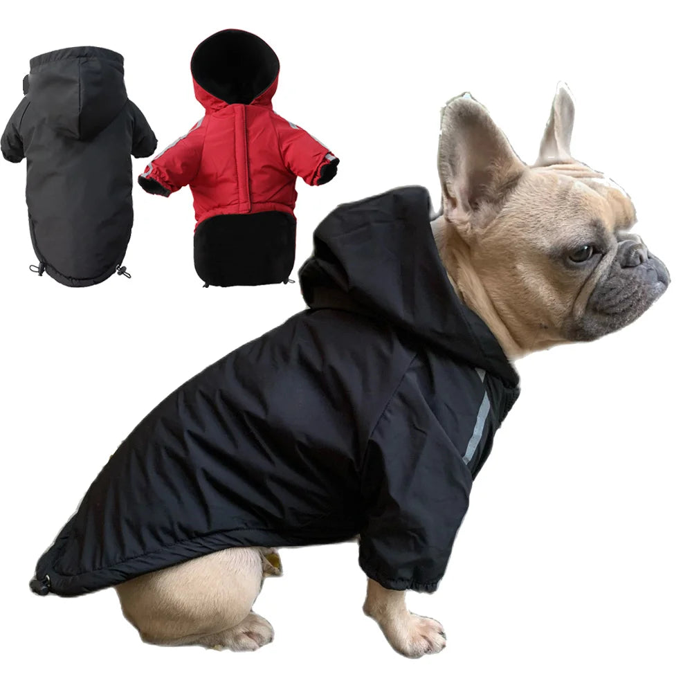 Waterproof Dog Winter Coat with Hood – Fleece Lined Reflective Jacket for Dogs (Up to 55 lbs, Black/Red) PeakPaws Co.
