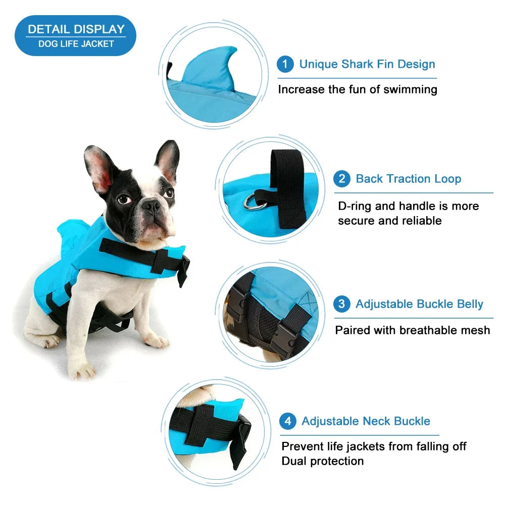 Shark Fin Dog Life Jacket – Enhanced Buoyancy Swim Vest with Rescue Handle for Beach, Boating & Water Adventures (XS–XXL)