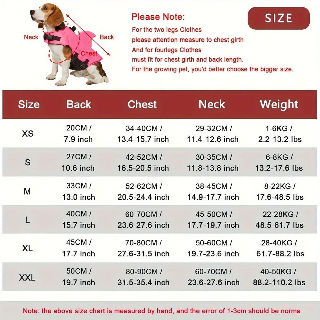 Shark Fin Dog Life Jacket – Enhanced Buoyancy Swim Vest with Rescue Handle for Beach, Boating & Water Adventures (XS–XXL)