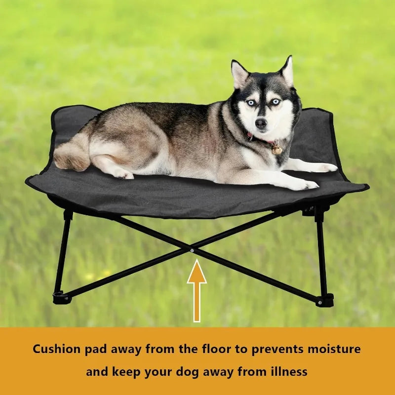 Elevated Dog Camping Bed – Foldable Raised Pet Cot with Waterproof Cushion PeakPaws Co.