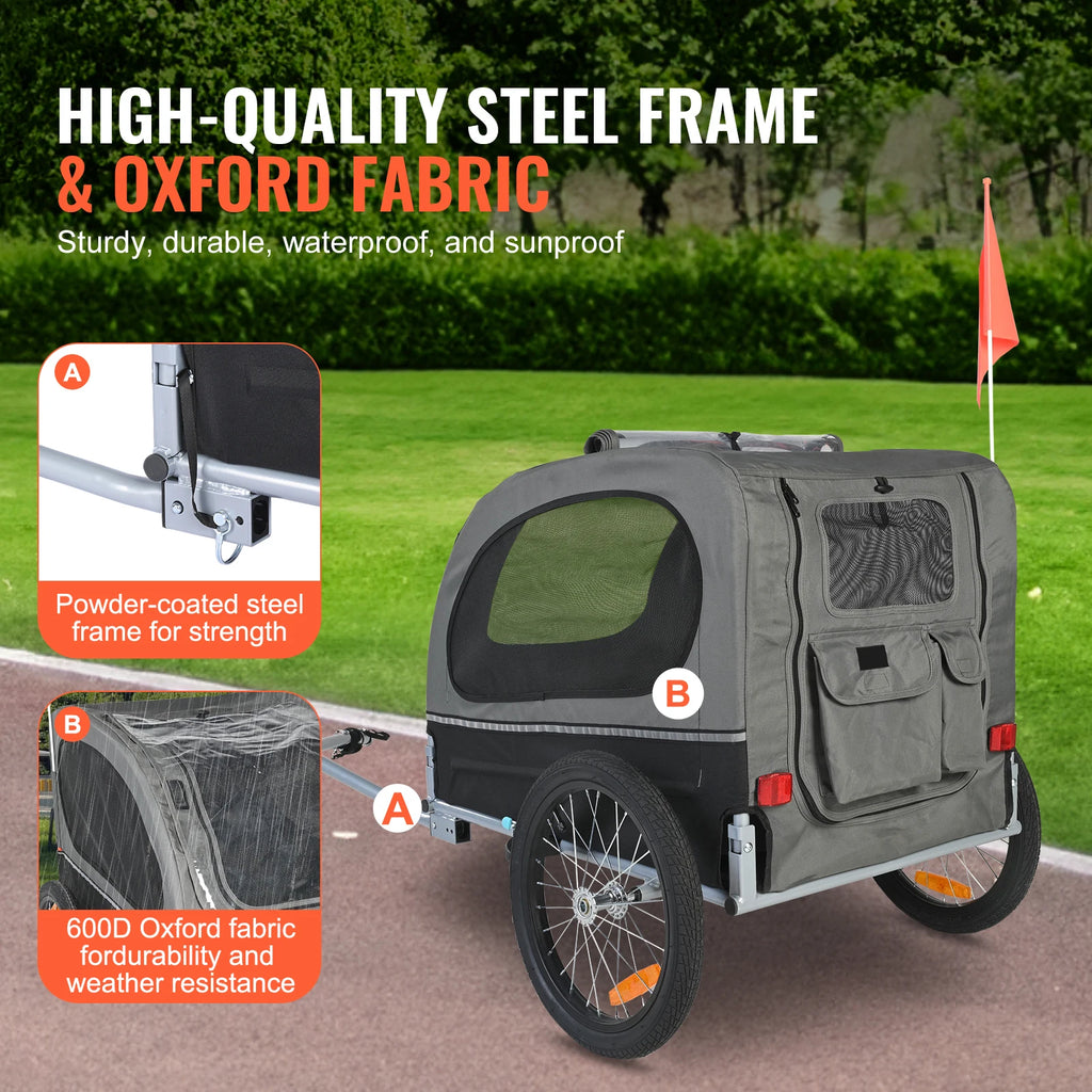 Dog Bike Trailer Carrier  – Foldable Pet Bicycle Cart with Reflectors & Weatherproof Design PeakPaws Co.