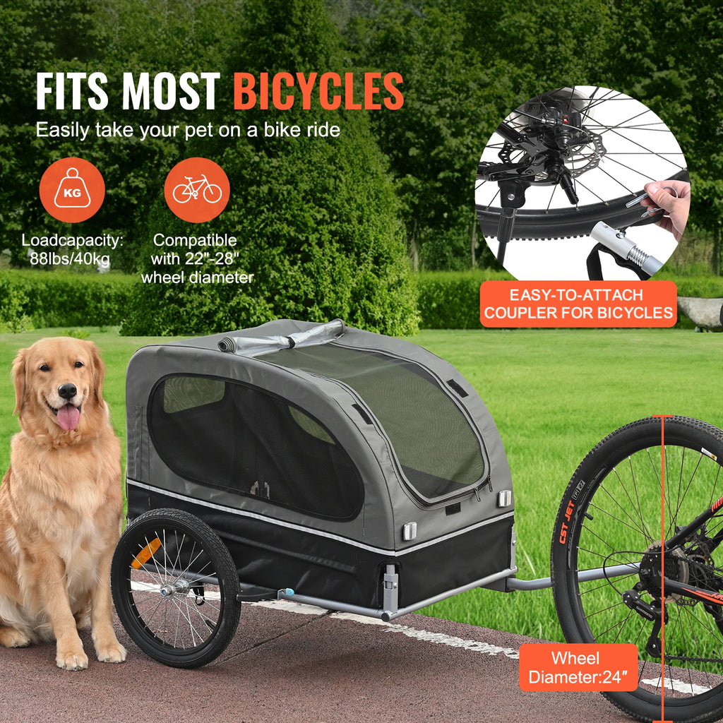 Dog Bike Trailer Carrier  – Foldable Pet Bicycle Cart with Reflectors & Weatherproof Design PeakPaws Co.