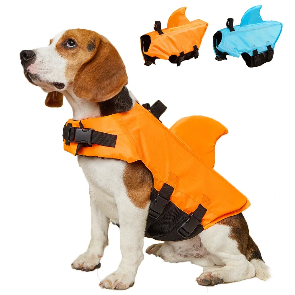 Shark Fin Dog Life Jacket – Enhanced Buoyancy Swim Vest with Rescue Handle for Beach, Boating & Water Adventures (XS–XXL)