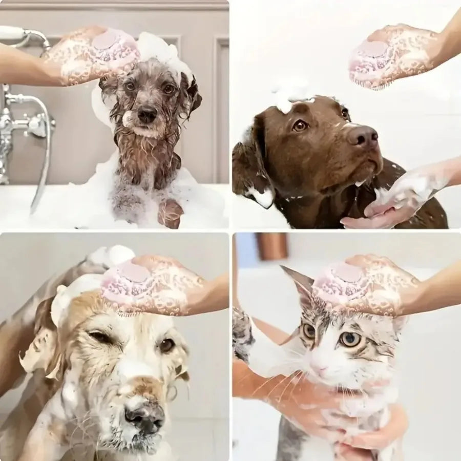 Soft Dog Bath Brush with Shampoo Dispenser PeakPaws Co.