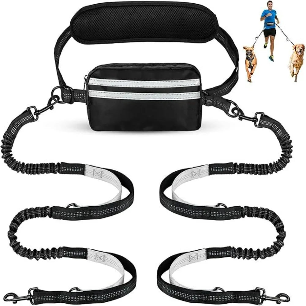 Hands-Free Dog Waist Leash with Reflective Strip & Zipper Pouch | Adjustable Belt, Dual or Single Bungee PeakPaws Co.