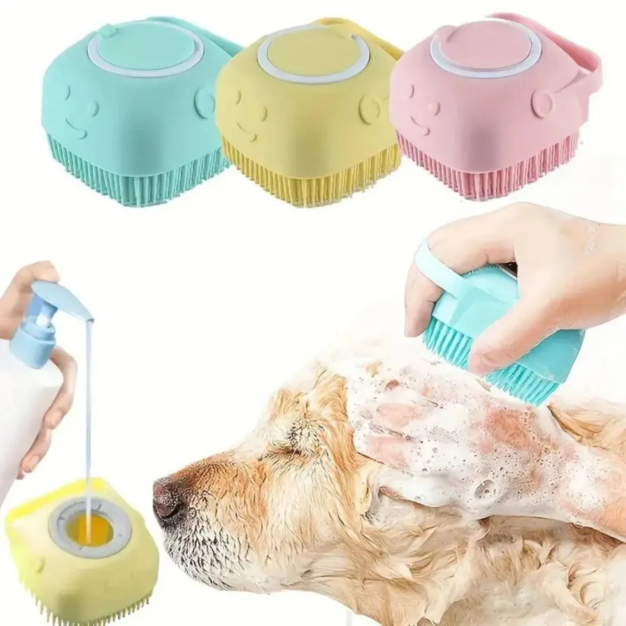 Soft Dog Bath Brush with Shampoo Dispenser PeakPaws Co.