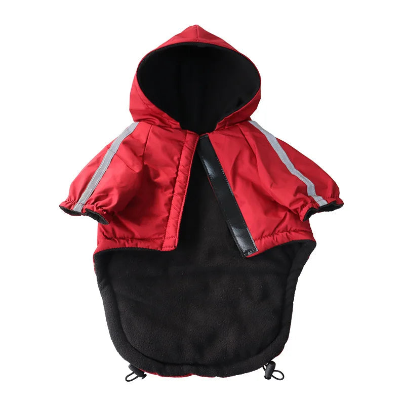 Waterproof Dog Winter Coat with Hood – Fleece Lined Reflective Jacket for Dogs (Up to 55 lbs, Black/Red) PeakPaws Co.