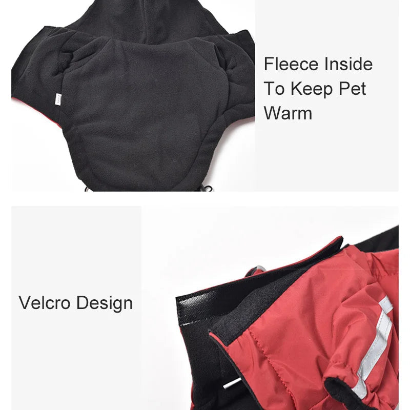 Waterproof Dog Winter Coat with Hood – Fleece Lined Reflective Jacket for Dogs (Up to 55 lbs, Black/Red) PeakPaws Co.