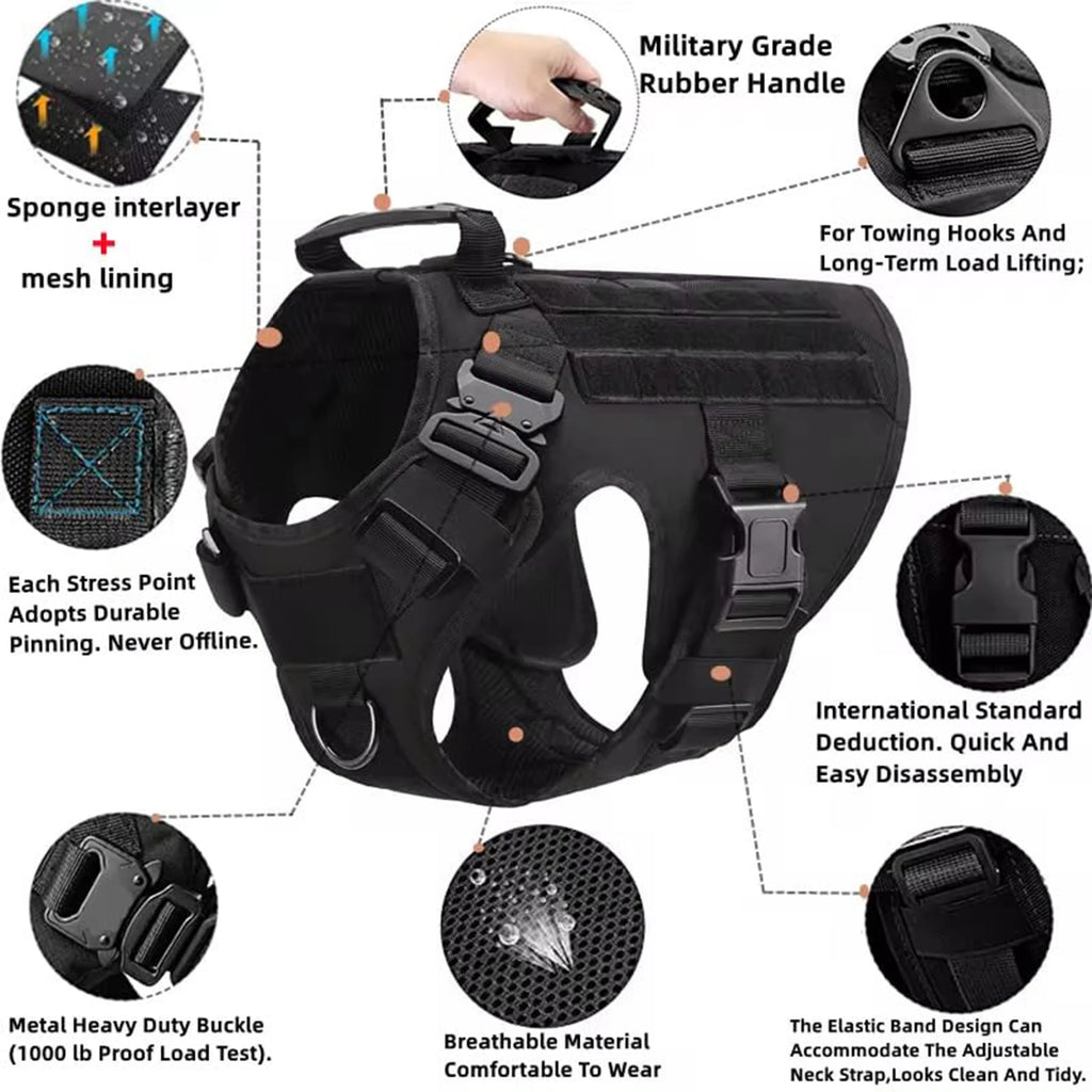6-Piece Tactical Dog Adventure Kit | Harness, Collar, Leash & MOLLE Saddle Bag Set (4 Colors)