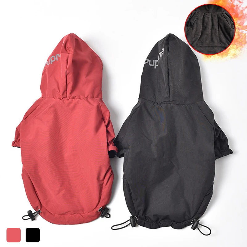 Waterproof Dog Winter Coat with Hood – Fleece Lined Reflective Jacket for Dogs (Up to 55 lbs, Black/Red) PeakPaws Co.