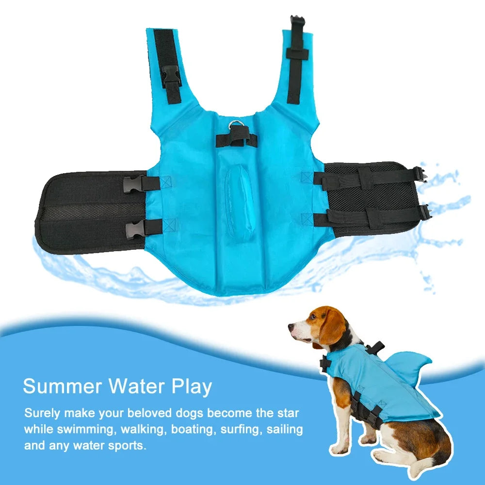 Shark Fin Dog Life Jacket – Enhanced Buoyancy Swim Vest with Rescue Handle for Beach, Boating & Water Adventures (XS–XXL)