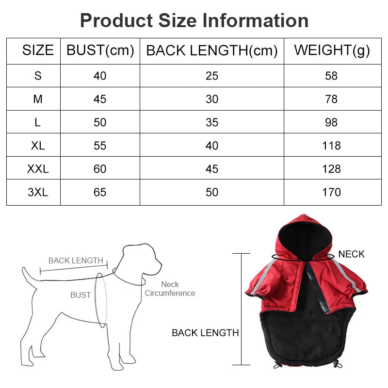 Waterproof Dog Winter Coat with Hood – Fleece Lined Reflective Jacket for Dogs (Up to 55 lbs, Black/Red) PeakPaws Co.