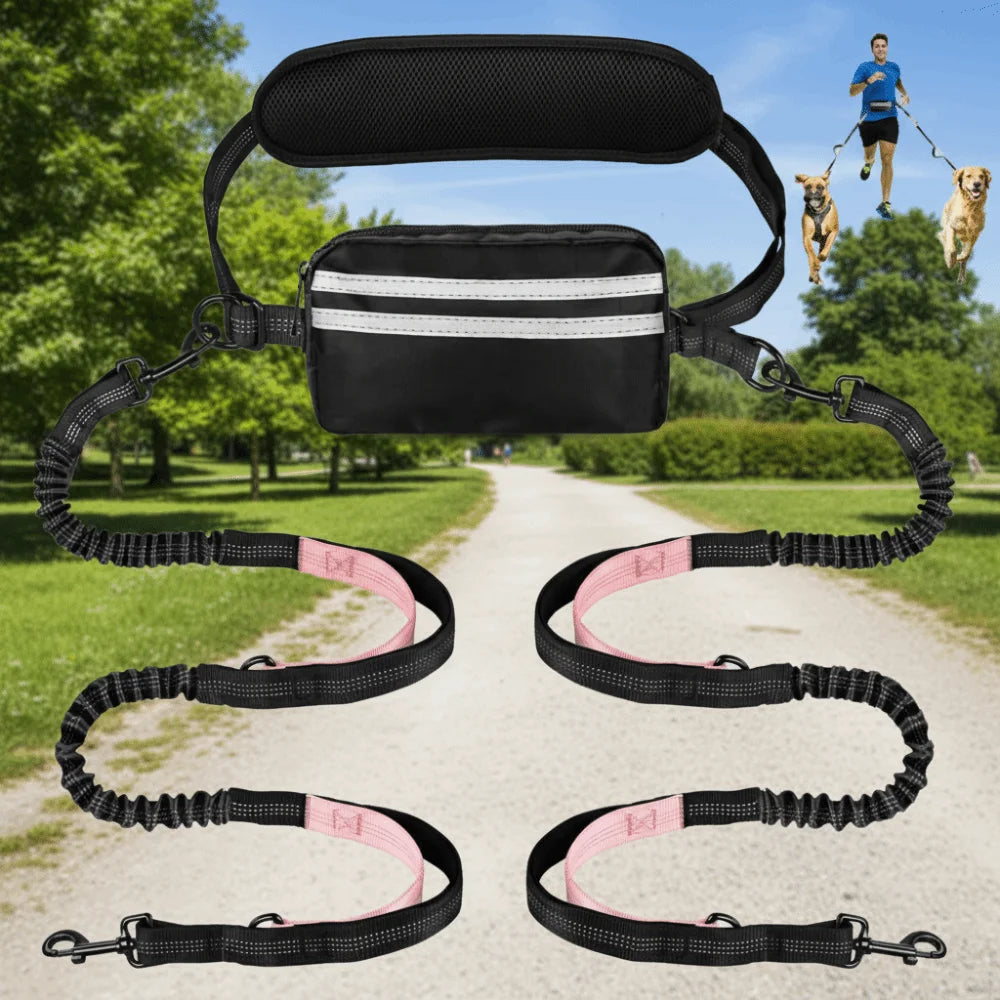 Hands-Free Dog Waist Leash with Reflective Strip & Zipper Pouch | Adjustable Belt, Dual or Single Bungee PeakPaws Co.