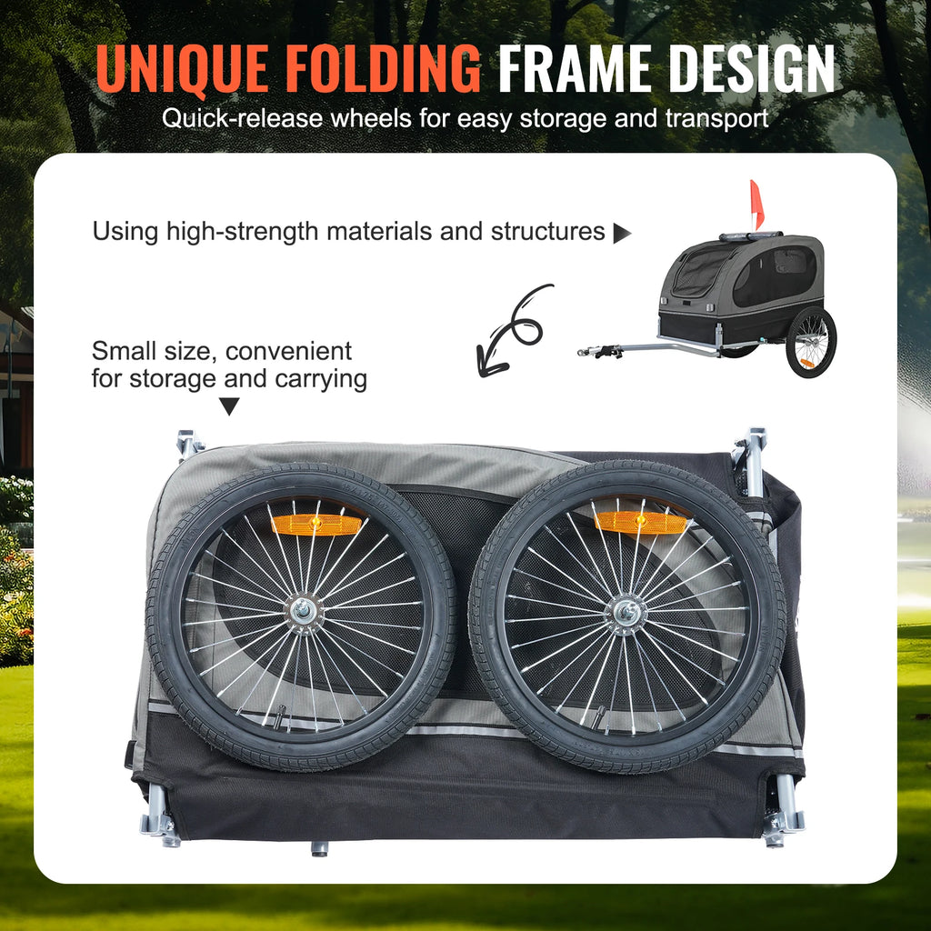 Dog Bike Trailer Carrier  – Foldable Pet Bicycle Cart with Reflectors & Weatherproof Design PeakPaws Co.