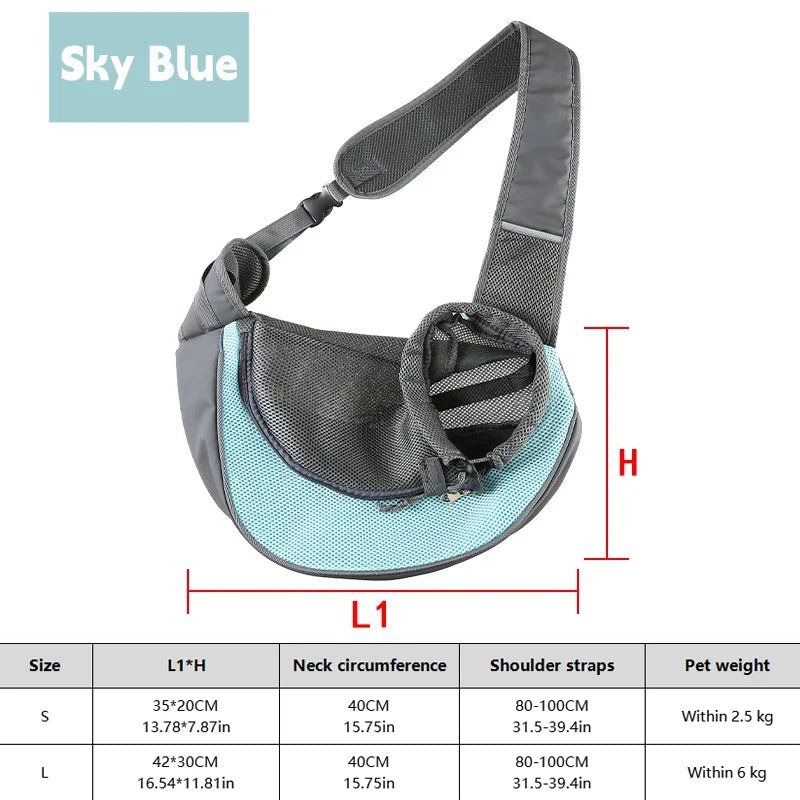 Breathable Dog Sling Carrier Backpack – Hands-Free Crossbody Travel Bag - PeakPaws Co. light blue