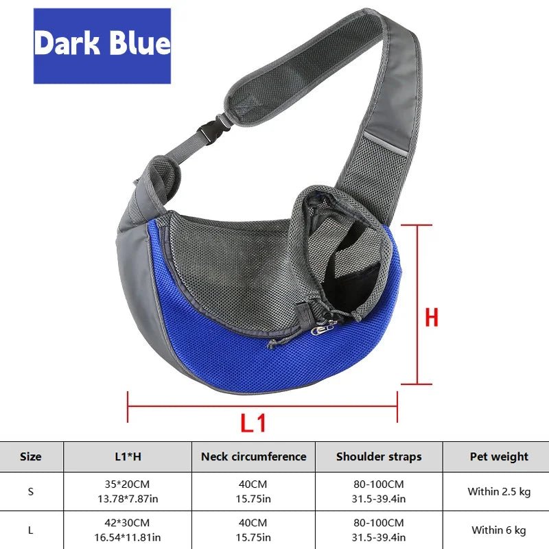 Breathable Dog Sling Carrier Backpack – Hands-Free Crossbody Travel Bag - PeakPaws Co. blue