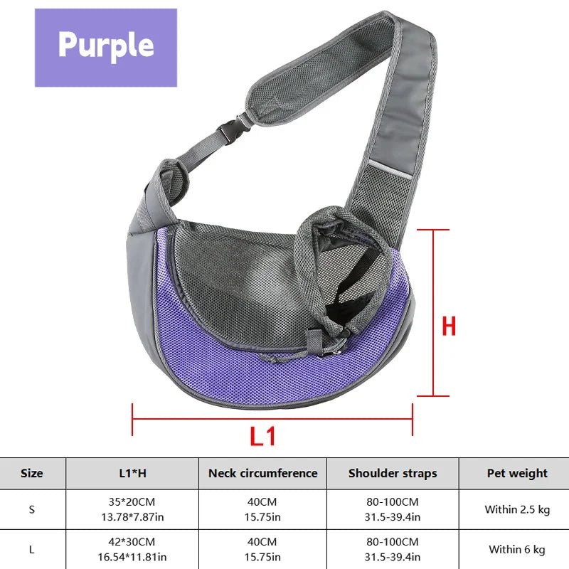 Breathable Dog Sling Carrier Backpack – Hands-Free Crossbody Travel Bag - PeakPaws Co. purple