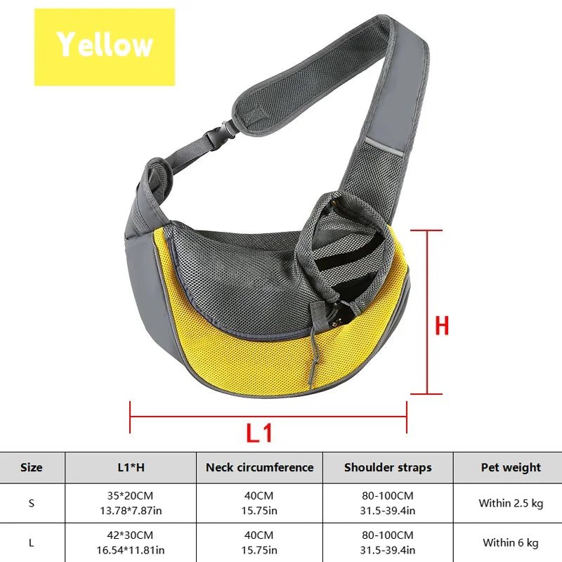 Breathable Dog Sling Carrier Backpack – Hands-Free Crossbody Travel Bag - PeakPaws Co. yellow